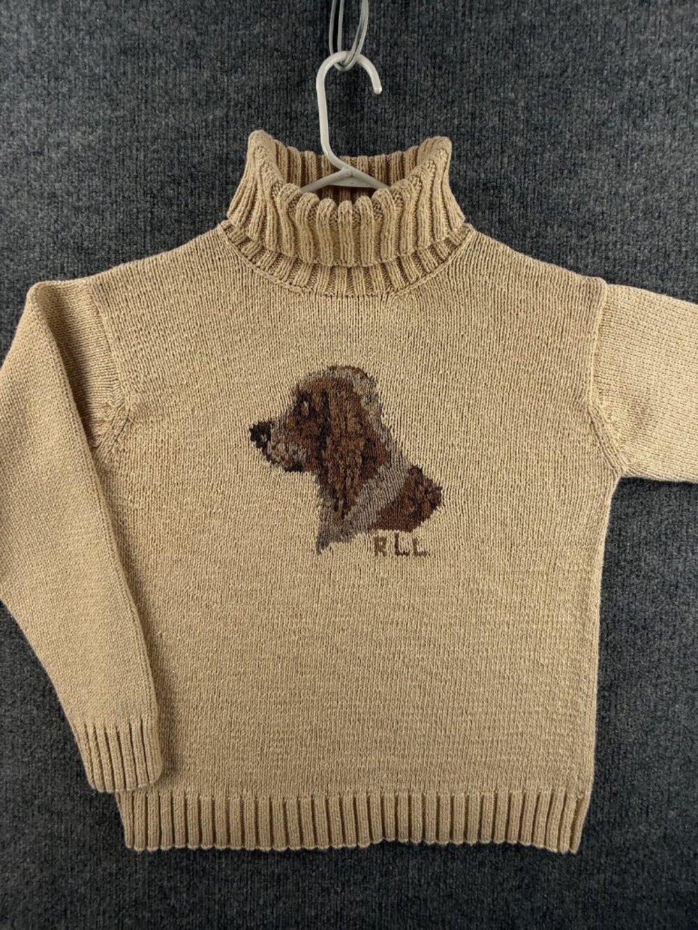 Lauren Ralph Lauren Hand Knit Dog Intarsia Turtleneck Sweater Thick Knit S/M